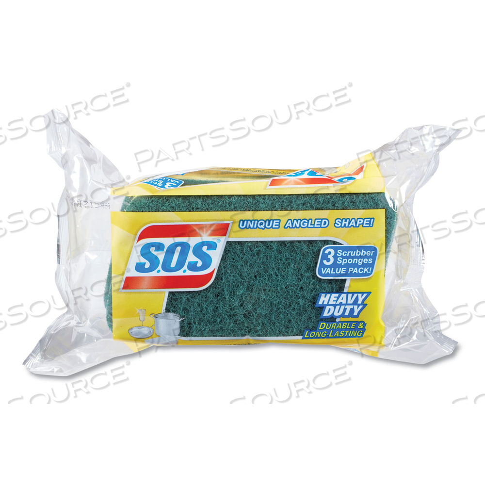 HEAVY DUTY SCRUBBER SPONGE, 2.5 X 4.5, 0.9" THICK, YELLOW/GREEN by S.O.S