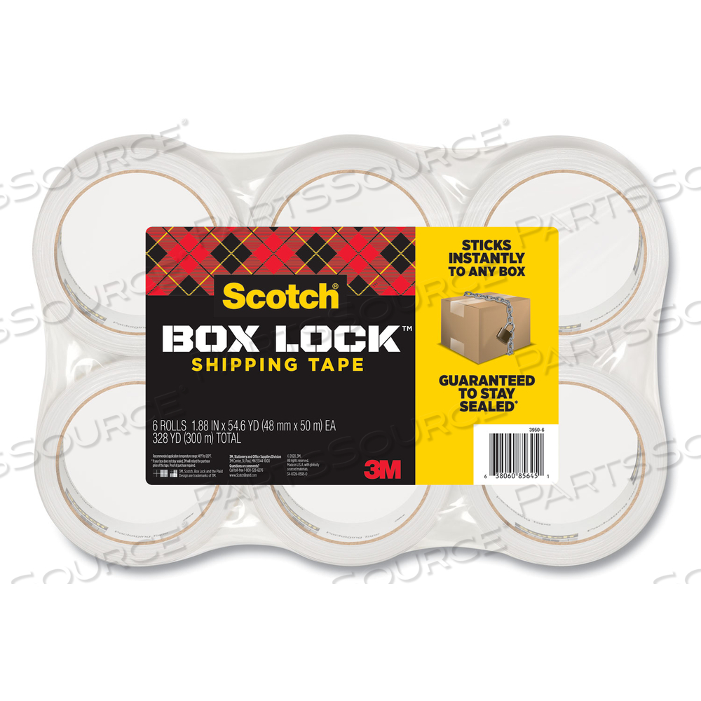 BOX LOCK SHIPPING PACKAGING TAPE, 3" CORE, 1.88" X 54.6 YDS, CLEAR by 3M Consumer
