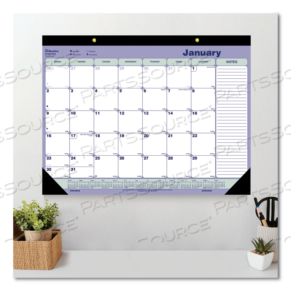MONTHLY DESK PAD CALENDAR, 21.25 X 16, WHITE/BLUE/GREEN SHEETS, BLACK BINDING, BLACK CORNERS, 12-MONTH (JAN TO DEC): 2023 by Blueline