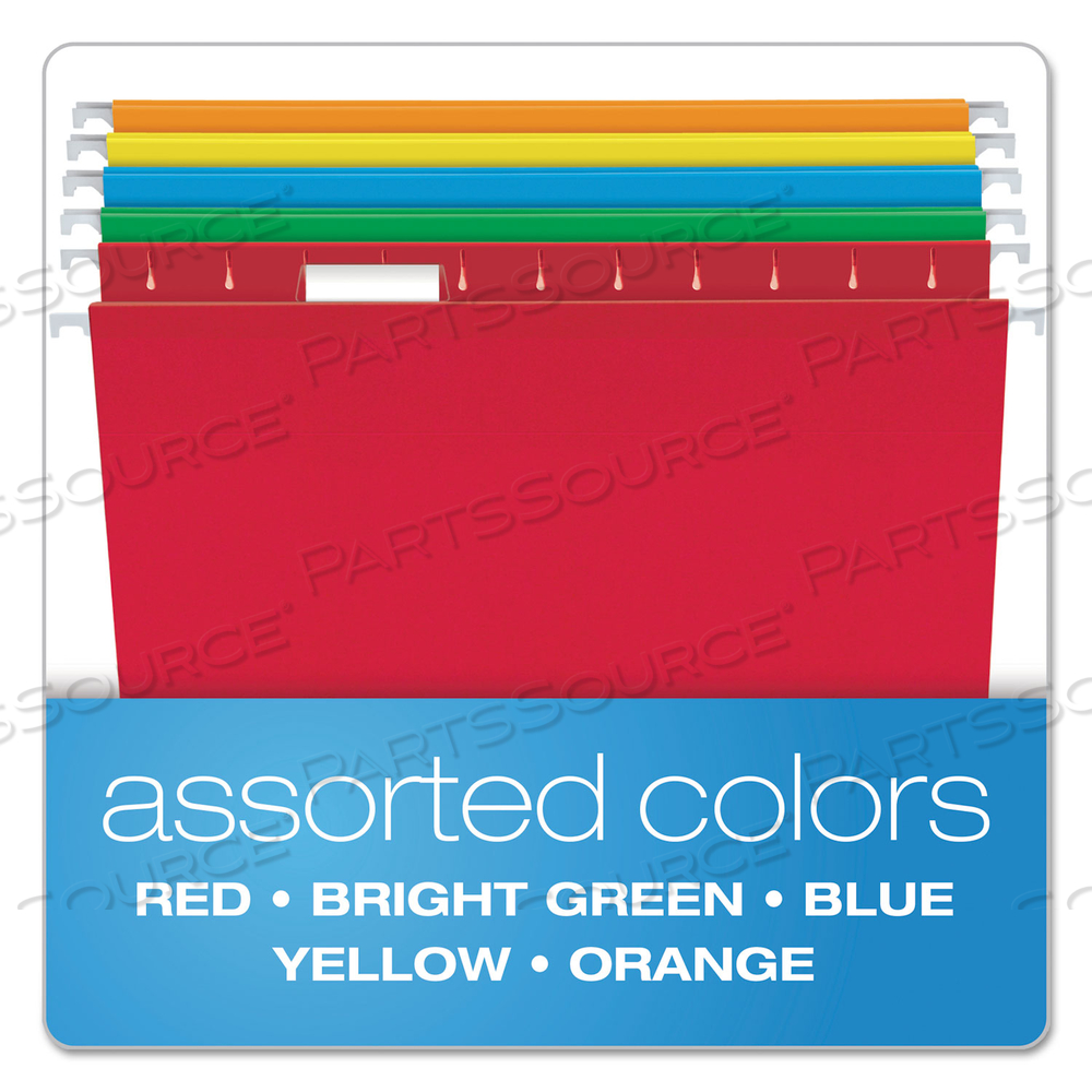 COLORED REINFORCED HANGING FOLDERS, LEGAL SIZE, 1/5-CUT TABS, ASSORTED COLORS by Esselte Pendaflex Corp. COLORED REINFORCED HANGING FOLDERS, LEGAL SIZE, 1/5-CUT TABS, ASSORTED COLORS by Esselte Pendaflex Corp.