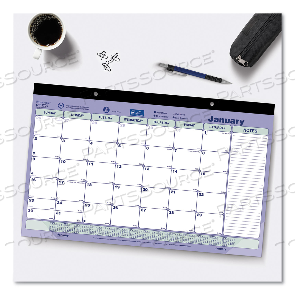 MONTHLY DESK PAD CALENDAR, 17.75 X 10.88, WHITE/BLUE/GREEN SHEETS, BLACK BINDING, CLEAR CORNERS, 12-MONTH (JAN TO DEC): 2023 by Brownline