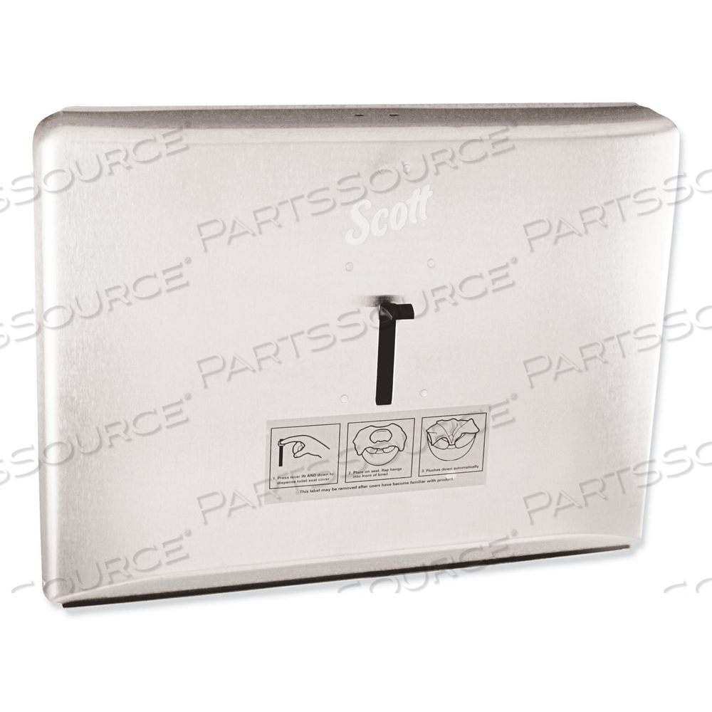 PERSONAL SEAT COVER DISPENSER, 16.6 X 2.5 X 12.3, STAINLESS STEEL by Scott PERSONAL SEAT COVER DISPENSER, 16.6 X 2.5 X 12.3, STAINLESS STEEL by Scott