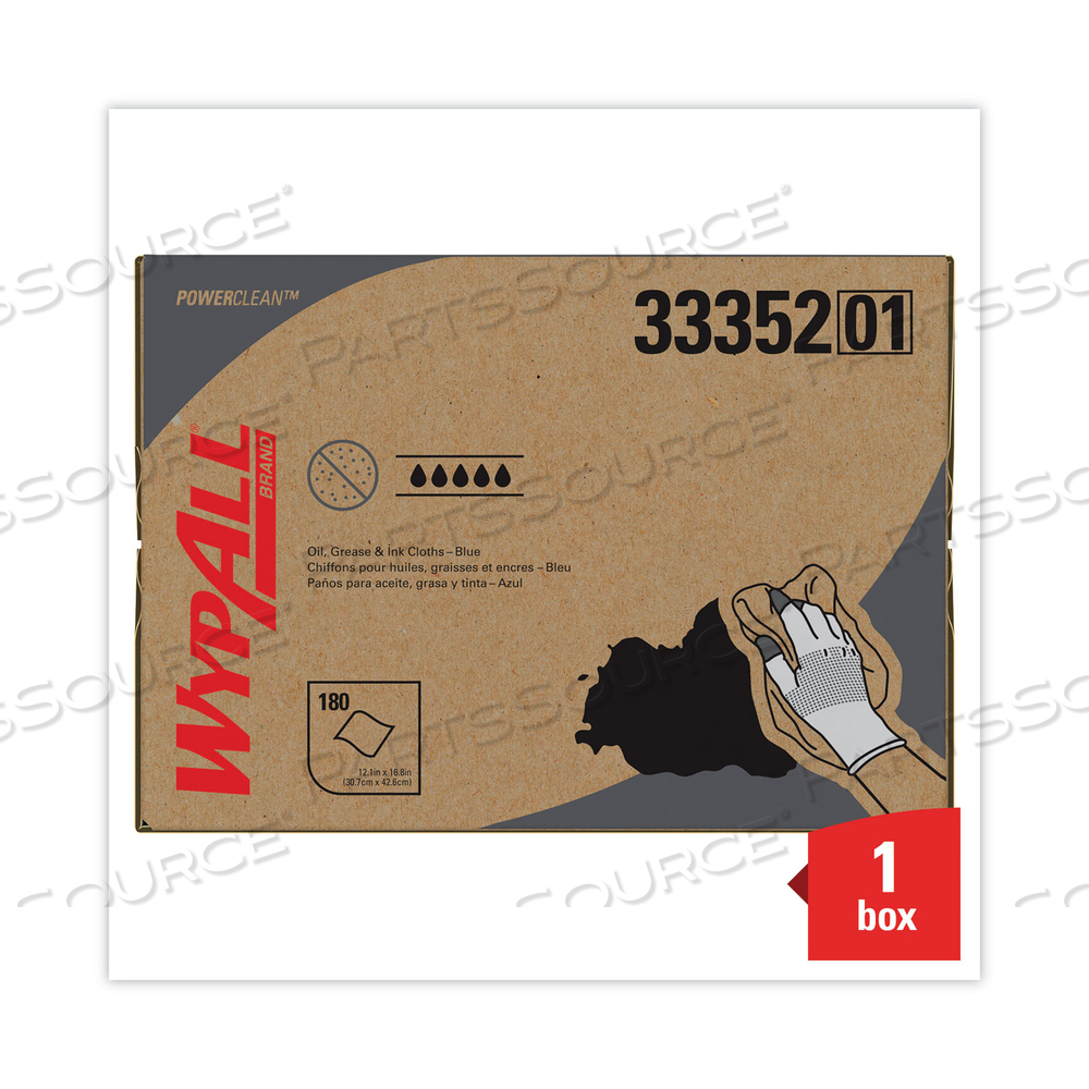 POWER CLEAN OIL, GREASE AND INK CLOTHS, BRAG BOX, 12.1 X 16.8, BLUE by WypAll POWER CLEAN OIL, GREASE AND INK CLOTHS, BRAG BOX, 12.1 X 16.8, BLUE by WypAll