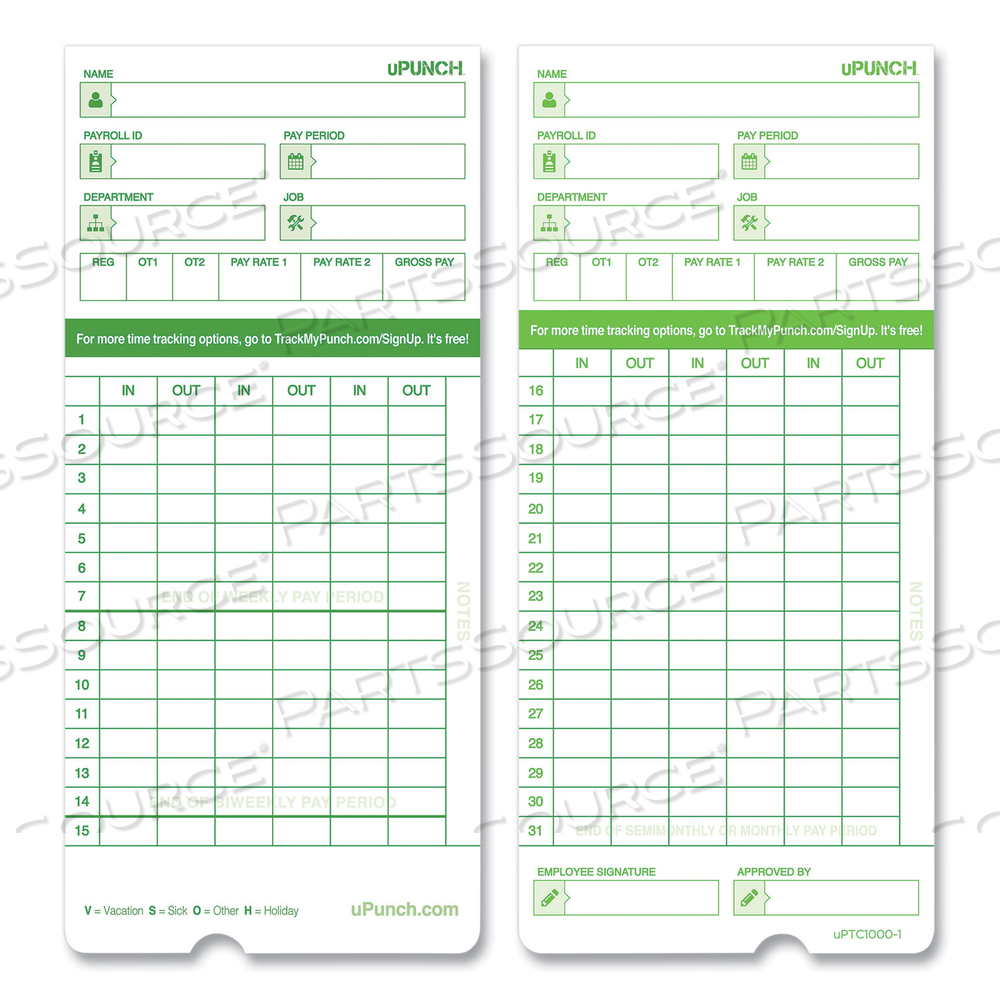 TIME CLOCK CARDS FOR UPUNCH HN3000, TWO SIDES, 7.37 X 3.37, 50/PACK by uPunch
