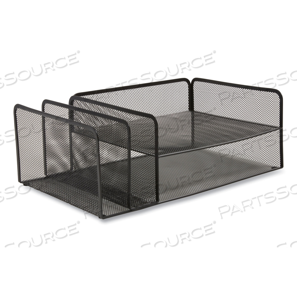 WIRE MESH COMBINATION ORGANIZER, VERTICAL/HORIZONTAL, 4 SECTIONS, LETTER-SIZE, 11.2 X 17.4 X 6.54, MATTE BLACK by TRU RED
