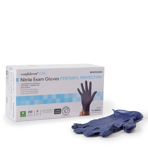 EXAM GLOVE CONFIDERM® LDC MEDIUM NONSTERILE NITRILE STANDARD CUFF LENGTH FULLY TEXTURED BLUE CHEMO TESTED (250 PER BOX) by McKesson