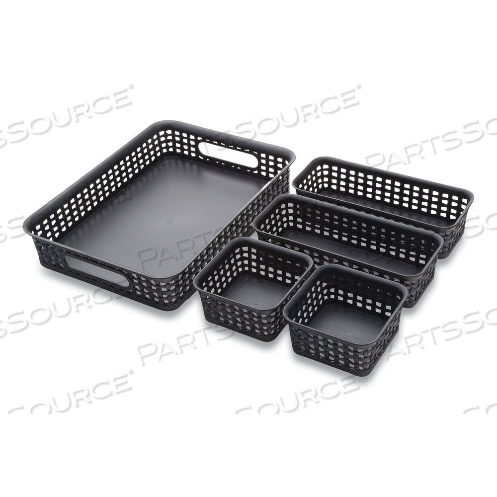 PLASTIC WEAVE BIN, DESK ORGANIZATION SET, 13.8" X 10.1" X 4.68", BLACK, 5/PACK by Advantus