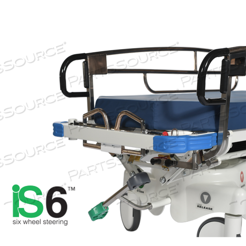 7500-N GUARDIAN PACKAGE, INCLUDES 7500-N STRETCHER WITH INSTANT STEER 6TH WHEEL STEERING, QUICK-RELEASE O2 HOLDER,SIDERAIL UPGRADE- DUAL RELEASE SIDERAILS. MADE WITH CUVERRO BACTERICIDAL COPPER ALLOY (#750302), 4" PREMIUM MATTRESS (#5851002), FOLD DOWN IV POLE (#59175001), I by Pedigo Products, Inc.