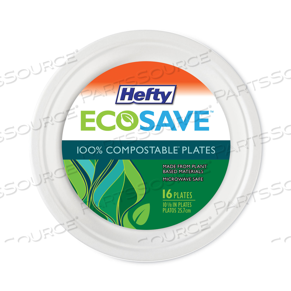 ECOSAVE TABLEWARE, PLATE, BAGASSE, 10.13" DIA, WHITE by Hefty