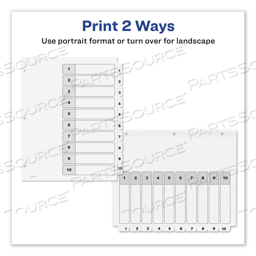 CUSTOMIZABLE TOC READY INDEX BLACK AND WHITE DIVIDERS, 10-TAB, 1 TO 10, 11 X 8.5, 1 SET by Avery