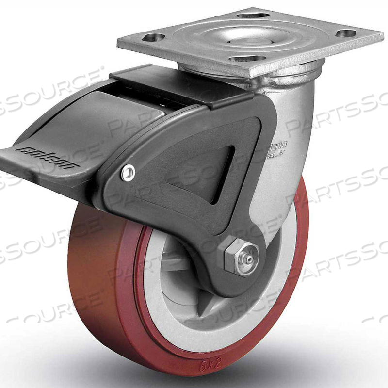 4 SERIES SWIVEL PLATE CASTER POLYURETHANE WITH BRAKE 6" DIA. 900 LB. by Colson 4 SERIES SWIVEL PLATE CASTER POLYURETHANE WITH BRAKE 6" DIA. 900 LB. by Colson