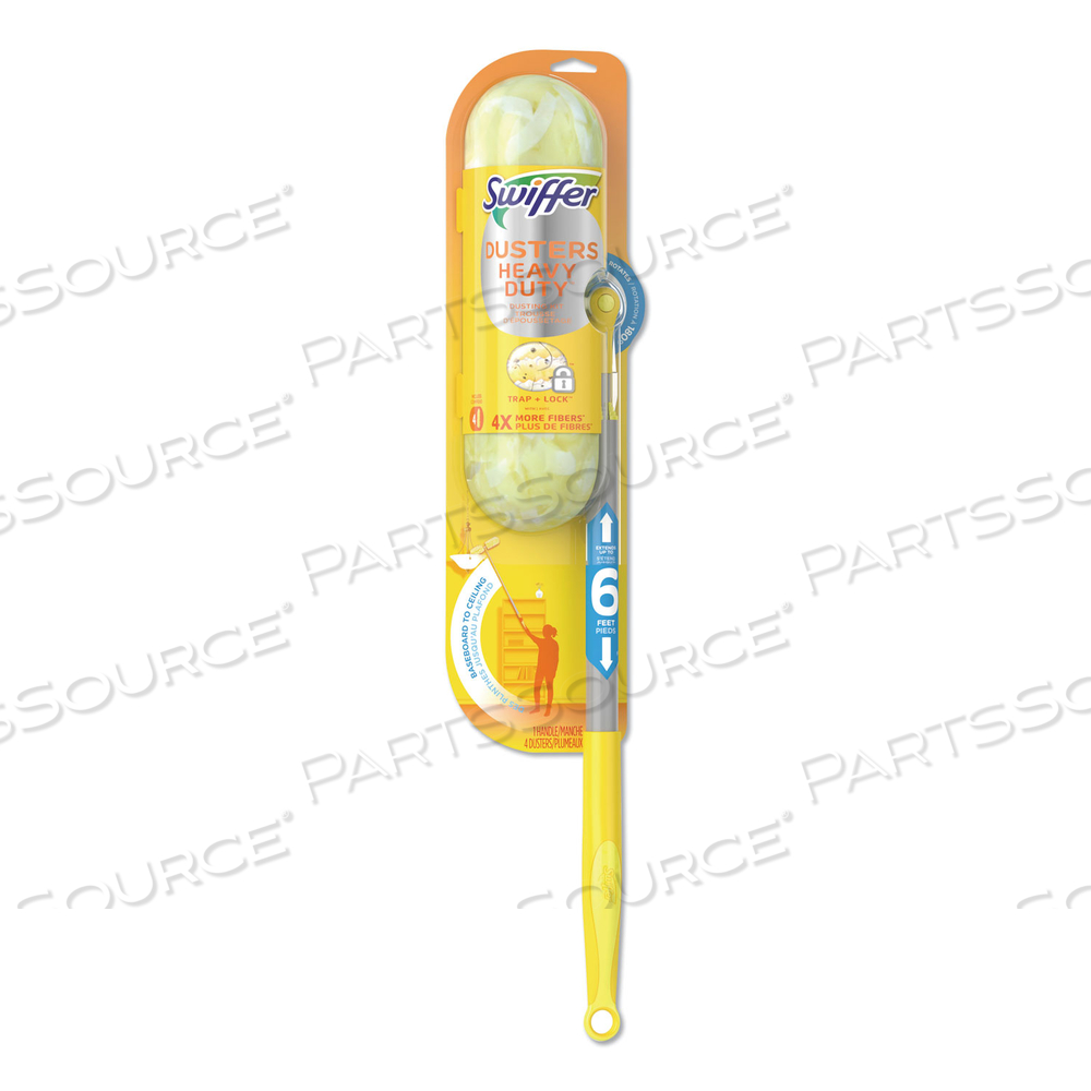 HEAVY DUTY DUSTERS WITH SUPER EXTENDER HANDLE, 6 FT HANDLE, 1 HANDLE/4 DUSTERS by Swiffer