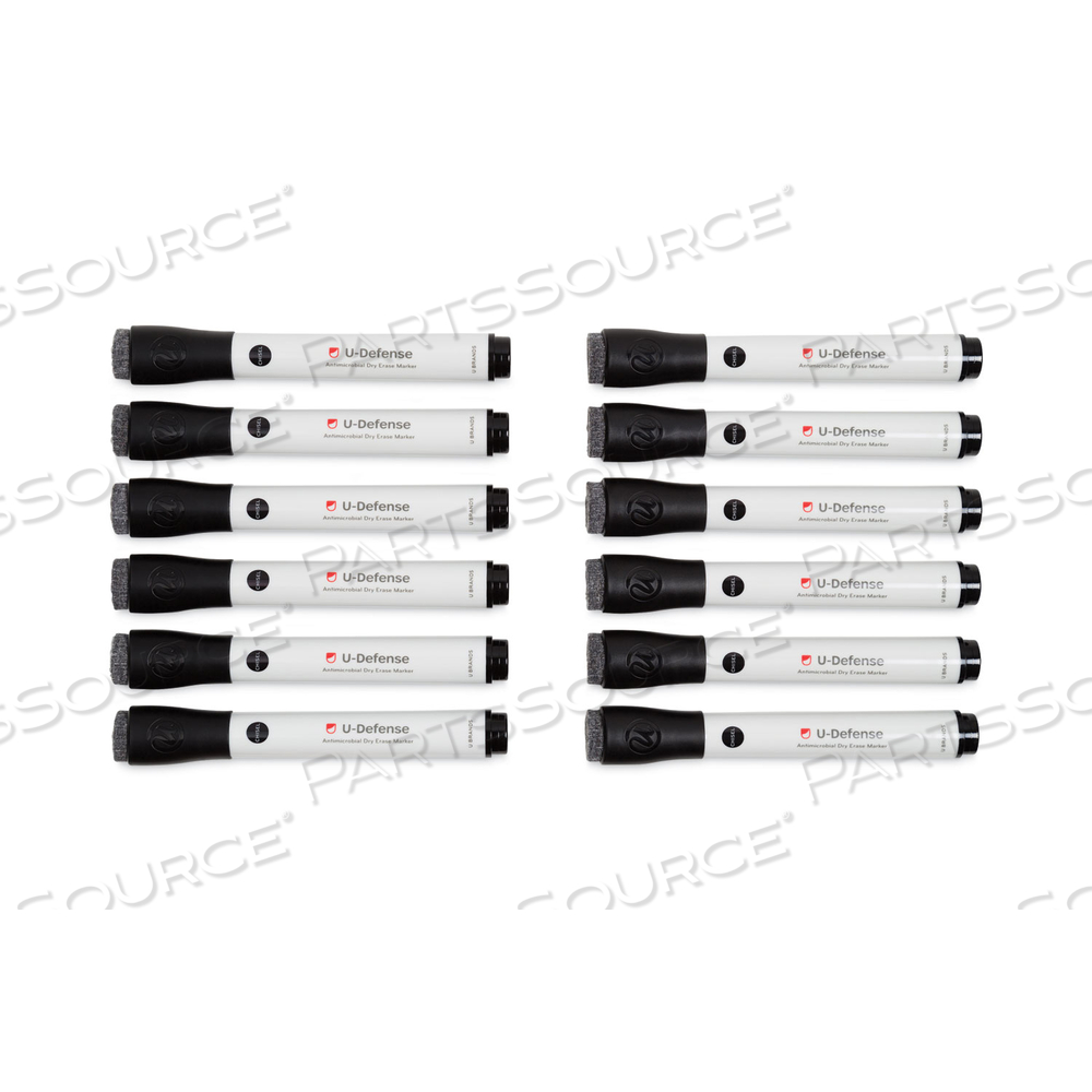 U-DEFENSE ANTIMICROBIAL DRY-ERASE MARKERS, BROAD CHISEL TIP, BLACK by U Brands