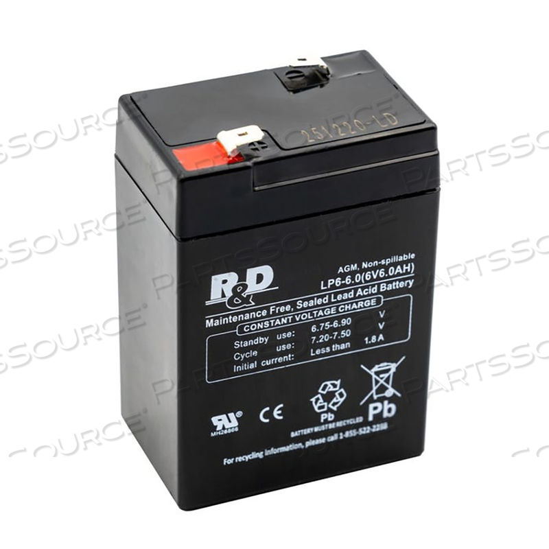 6 VOLT 6.0 AH SEALED LEAD ACID REPLACEMENT BATTERY by R&D Batteries, Inc.