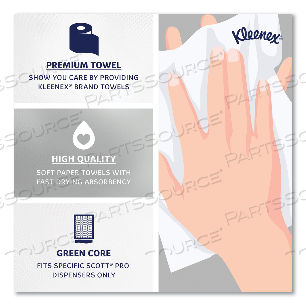 HARD ROLL PAPER TOWELS WITH PREMIUM ABSORBENCY POCKETS WITH COLORED CORE, GREEN CORE, 1-PLY, 7.5" X 700 FT, WHITE/CT by Kleenex