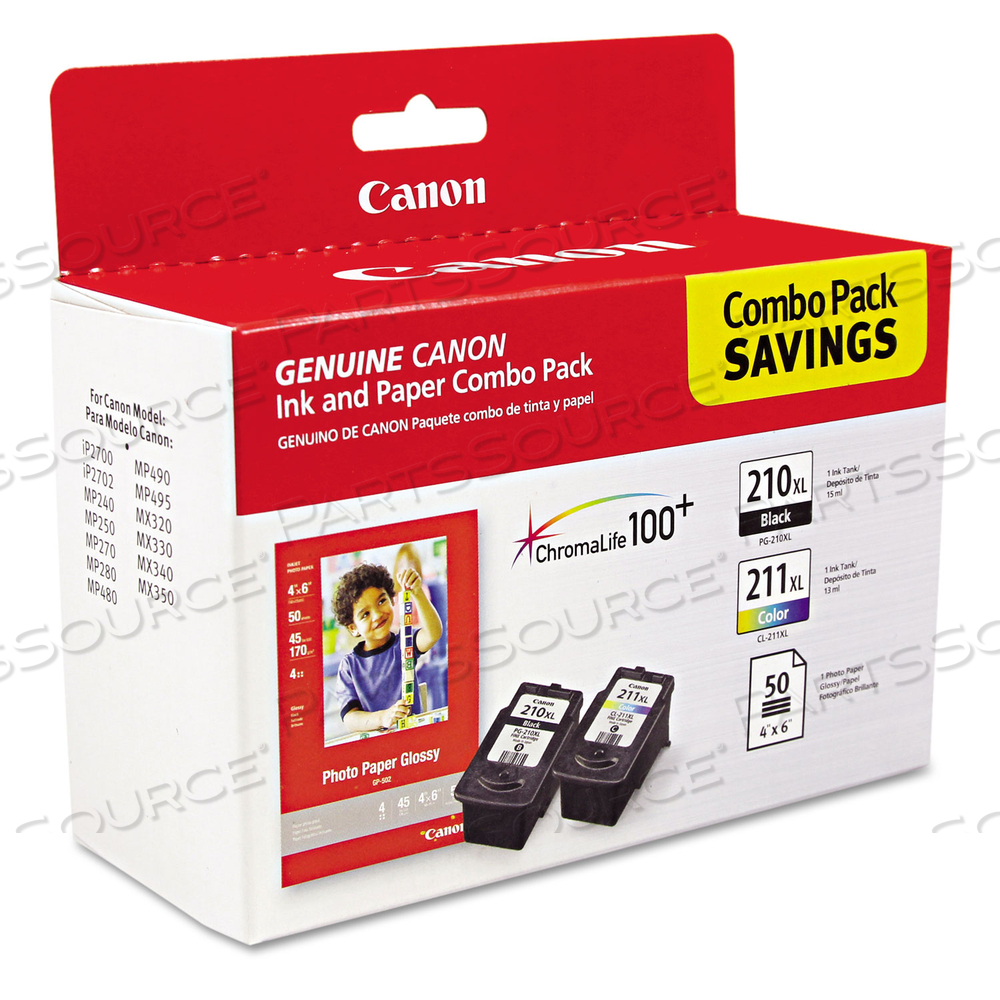 2973B004 (PGI-210XL/CL-211XL) CHROMALIFE100+ HIGH-YIELD INK/PAPER COMBO, BLACK/TRI-COLOR by Canon (Consumer Electronics)