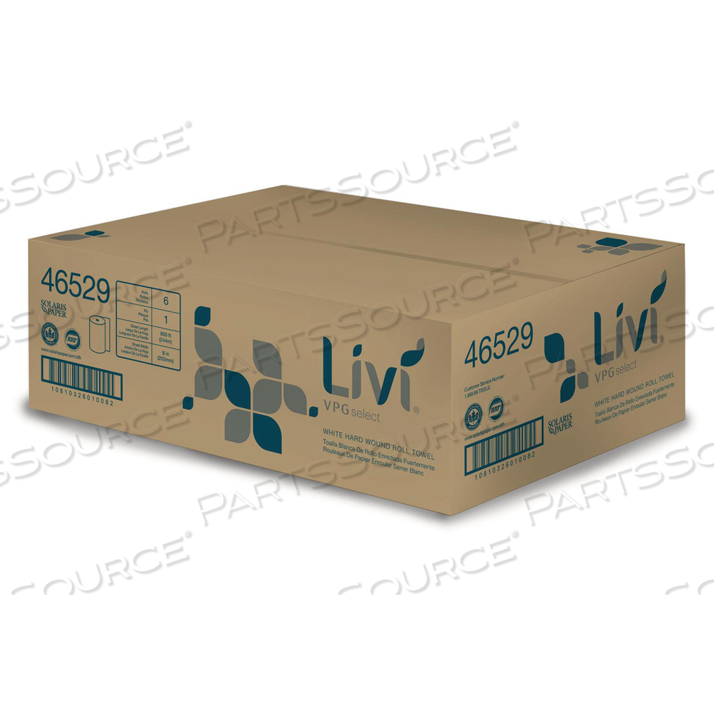 HARD WOUND ROLL TOWEL, 1-PLY, 8" X 800 FT, WHITE by Livi