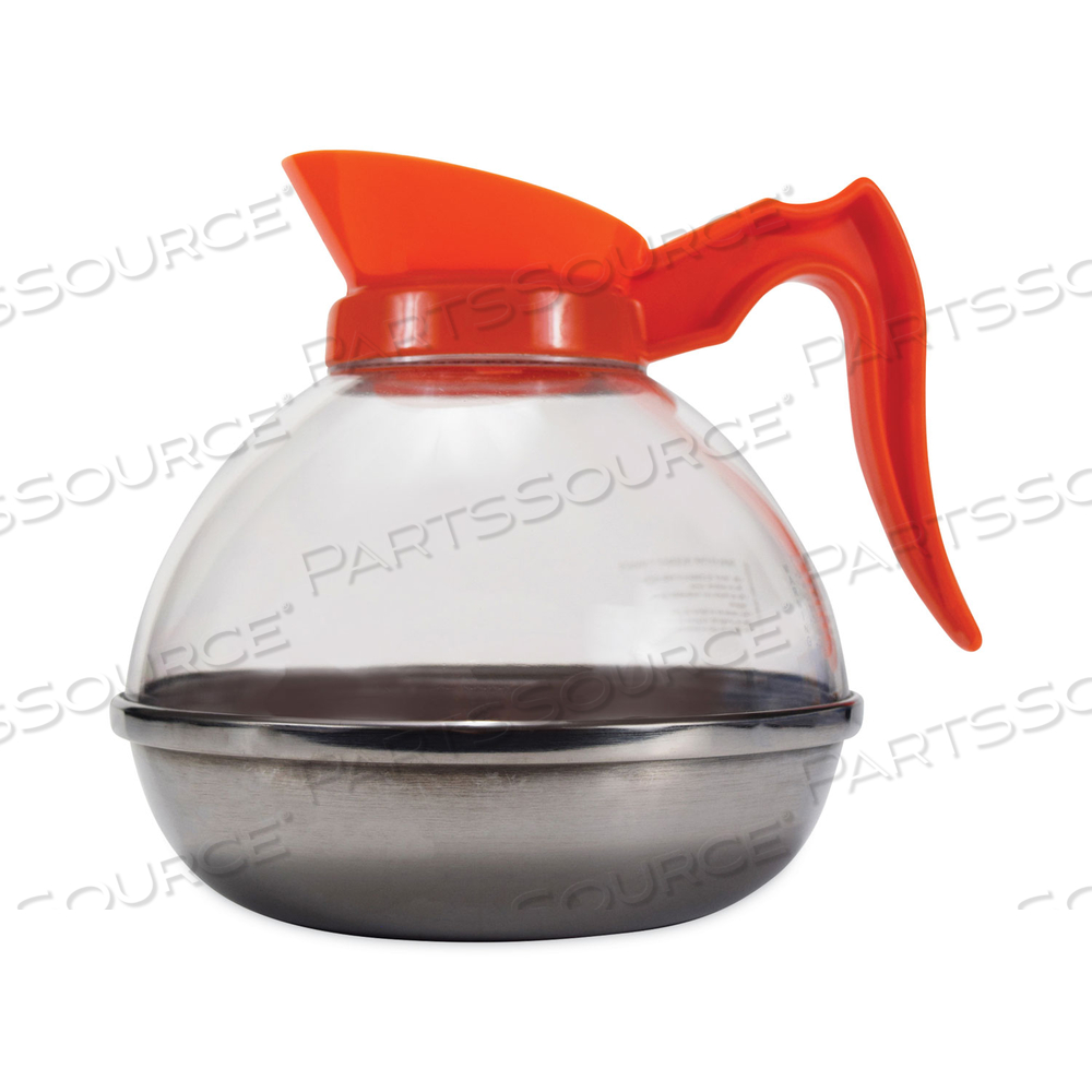 UNBREAKABLE DECAFFEINATED COFFEE DECANTER, 12-CUP, STAINLESS STEEL/POLYCARBONATE, ORANGE HANDLE by Coffee Pro UNBREAKABLE DECAFFEINATED COFFEE DECANTER, 12-CUP, STAINLESS STEEL/POLYCARBONATE, ORANGE HANDLE by Coffee Pro