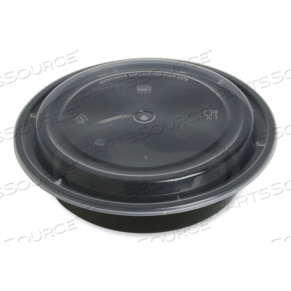 FOOD CONTAINER WITH LID, 24 OZ, 7.28 X 7.28 X 1.96, BLACK/CLEAR, PLASTIC by Genpak