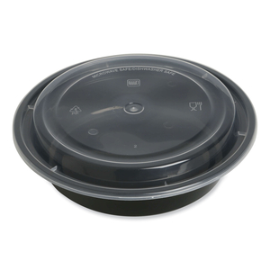 FOOD CONTAINER WITH LID, 24 OZ, 7.28 X 7.28 X 1.96, BLACK/CLEAR, PLASTIC, 150/CARTON by Genpak FOOD CONTAINER WITH LID, 24 OZ, 7.28 X 7.28 X 1.96, BLACK/CLEAR, PLASTIC, 150/CARTON by Genpak