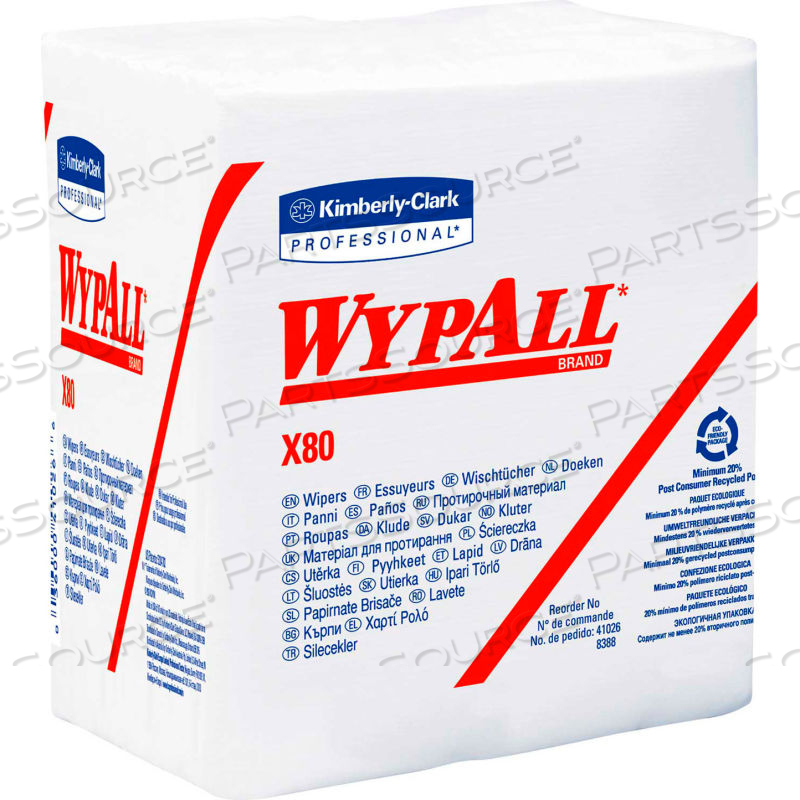 WYPALL X80 HYDROKNIT WIPES 1/4 FOLD, 12-1/2' X 13", WHITE 50 WIPES/PACK 4/CASE by Kimberly-Clark Corporation