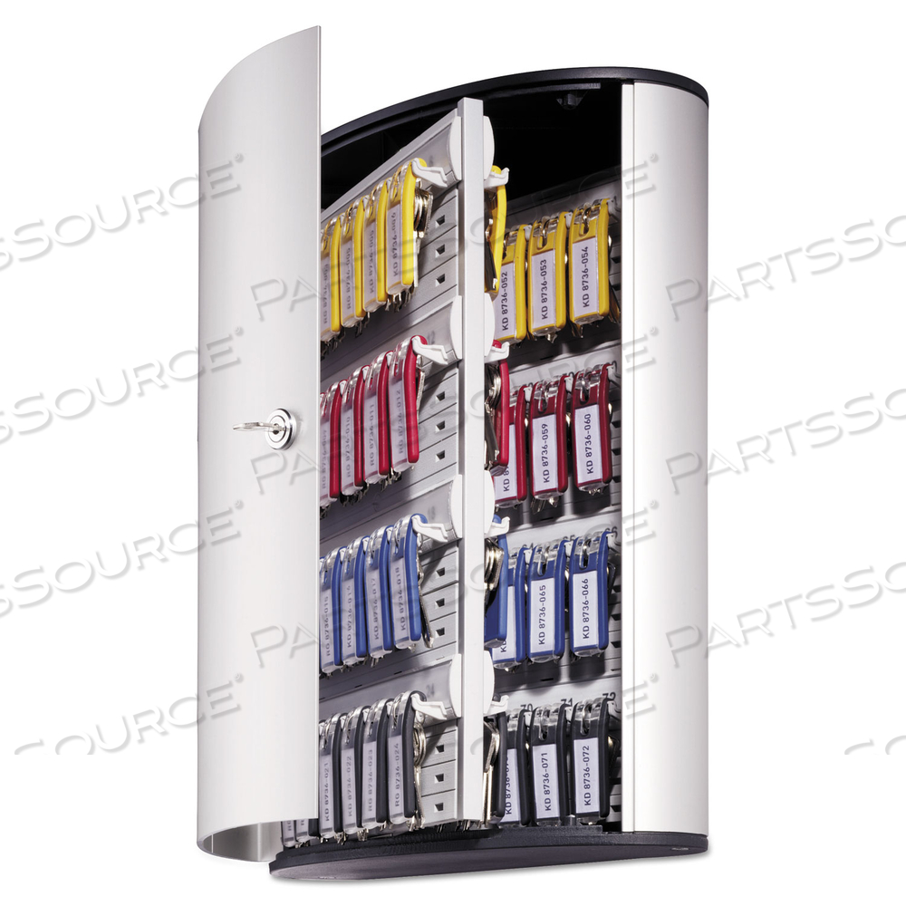 LOCKING KEY CABINET, 72-KEY, BRUSHED ALUMINUM, SILVER, 11.75 X 4.63 X 15.75 by Durable