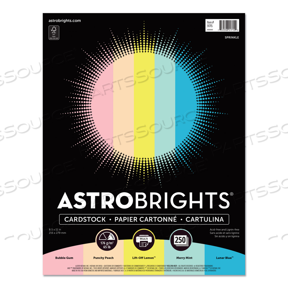 COLOR CARDSTOCK, 65 LB COVER WEIGHT, 8.5 X 11, ASSORTED COLORS by Astrobrights