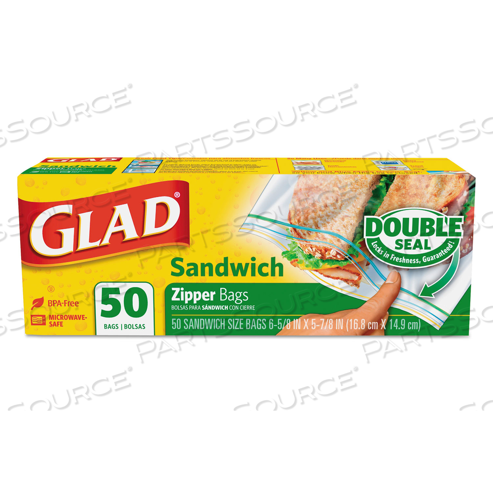 SANDWICH ZIPPER BAGS, 6.63" X 8", CLEAR by Glad