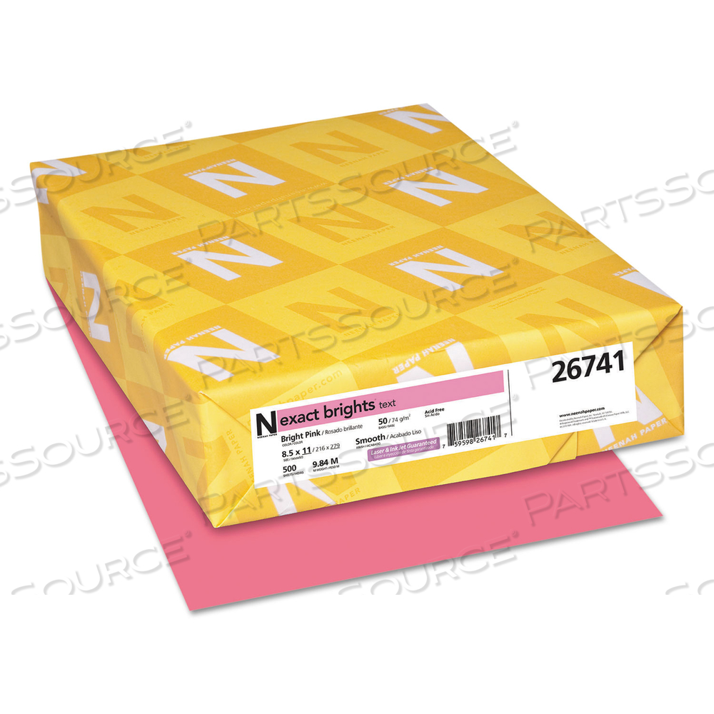 EXACT BRIGHTS PAPER, 20 LB BOND WEIGHT, 8.5 X 11, BRIGHT PINK, 500/REAM by Neenah EXACT BRIGHTS PAPER, 20 LB BOND WEIGHT, 8.5 X 11, BRIGHT PINK, 500/REAM by Neenah