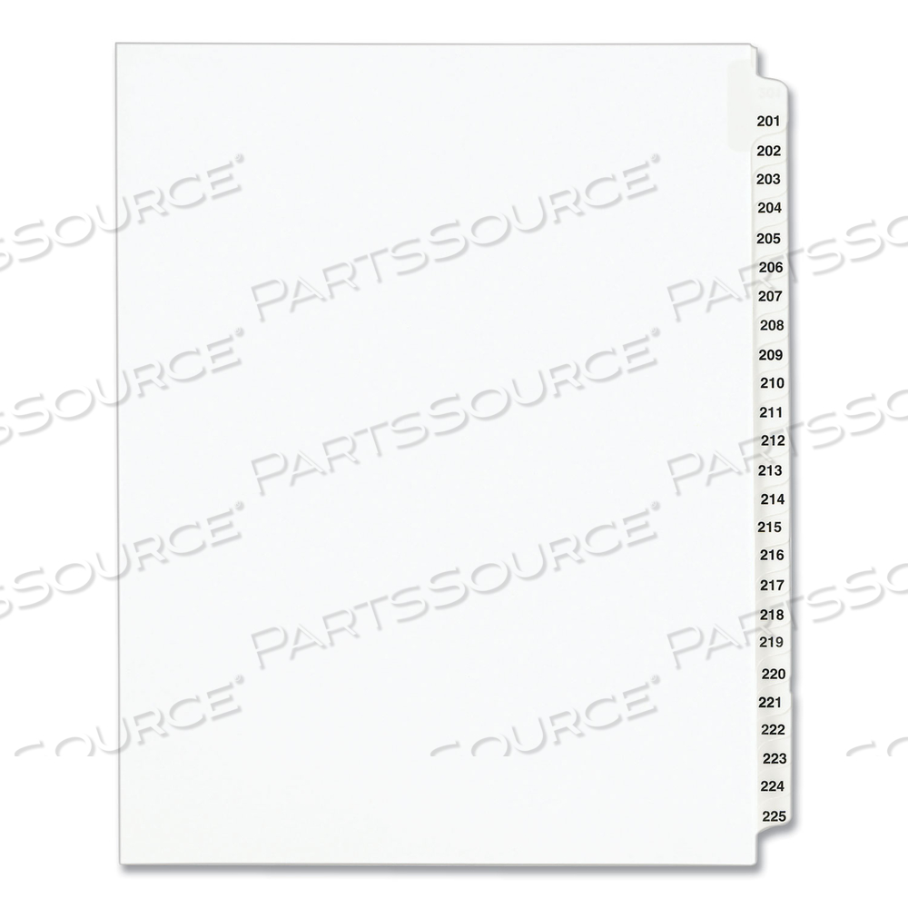 PREPRINTED LEGAL EXHIBIT SIDE TAB INDEX DIVIDERS, AVERY STYLE, 25-TAB, 201 TO 225, 11 X 8.5, WHITE, 1 SET, (1338) by Avery