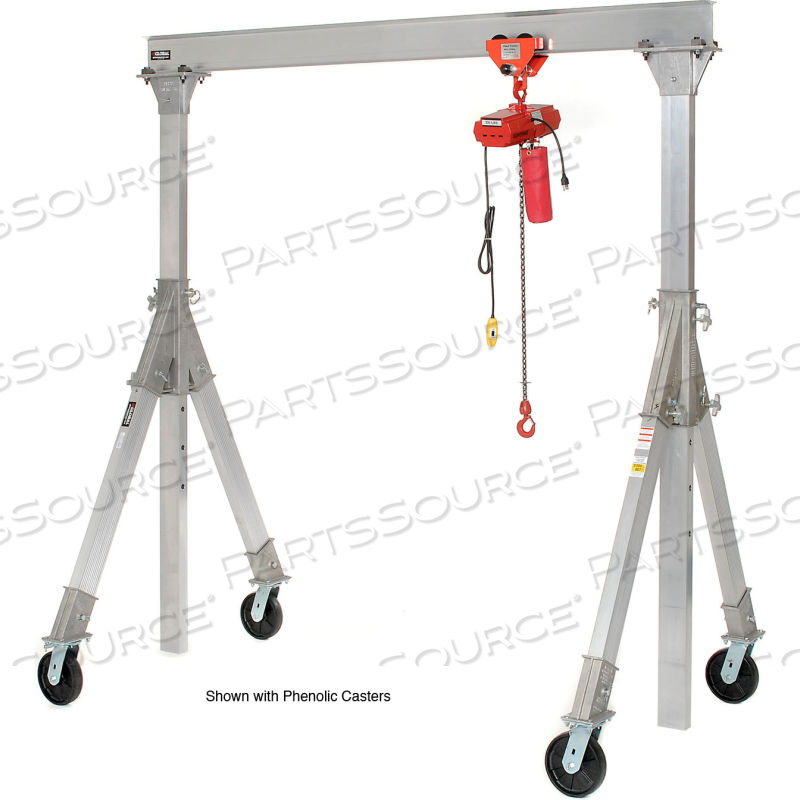 ADJUSTABLE HEIGHT ALUMINUM GANTRY CRANE, 10'W X 10'-12'6"H, PNEUMATIC CASTERS 1500 LB by Vestil Manufacturing Corp.