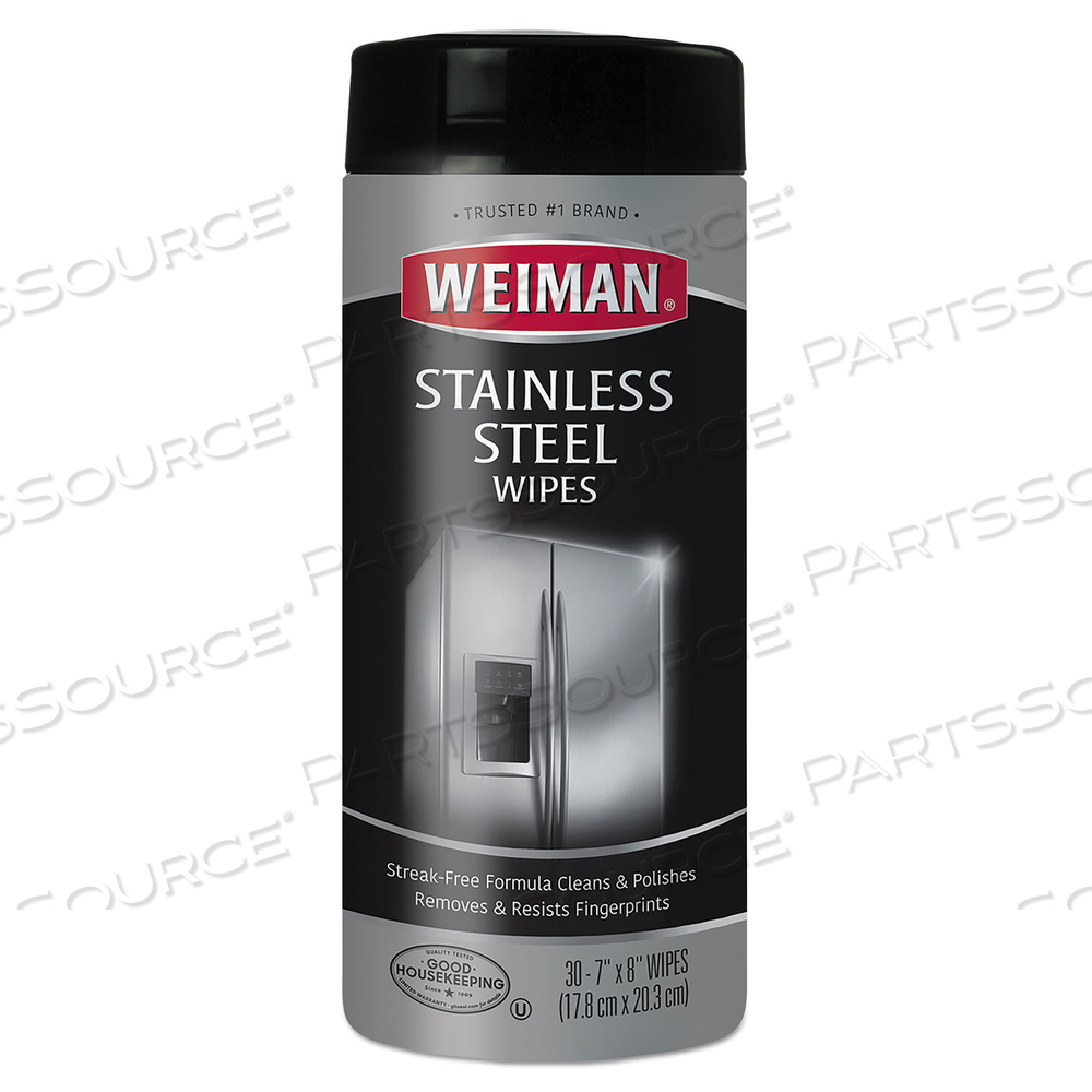 STAINLESS STEEL WIPES, 7 X 8, 30/CANISTER by Weiman