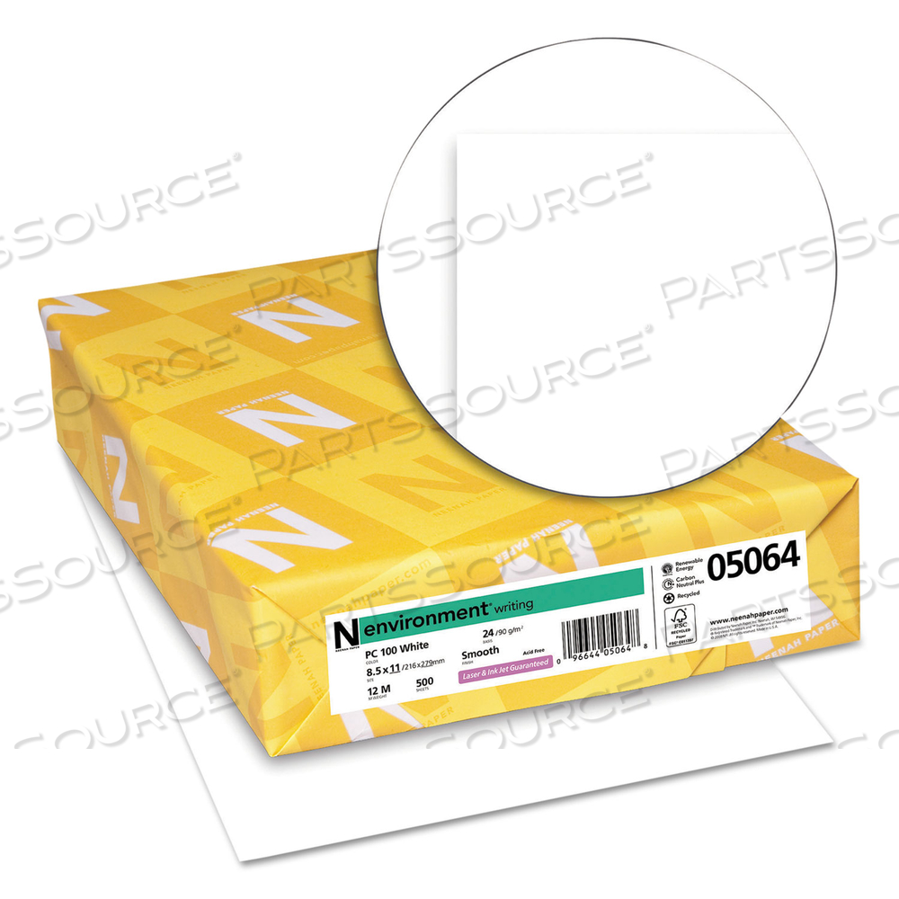 ENVIRONMENT STATIONERY PAPER, 95 BRIGHT, 24 LB BOND WEIGHT, 8.5 X 11, WHITE, 500/REAM by Neenah