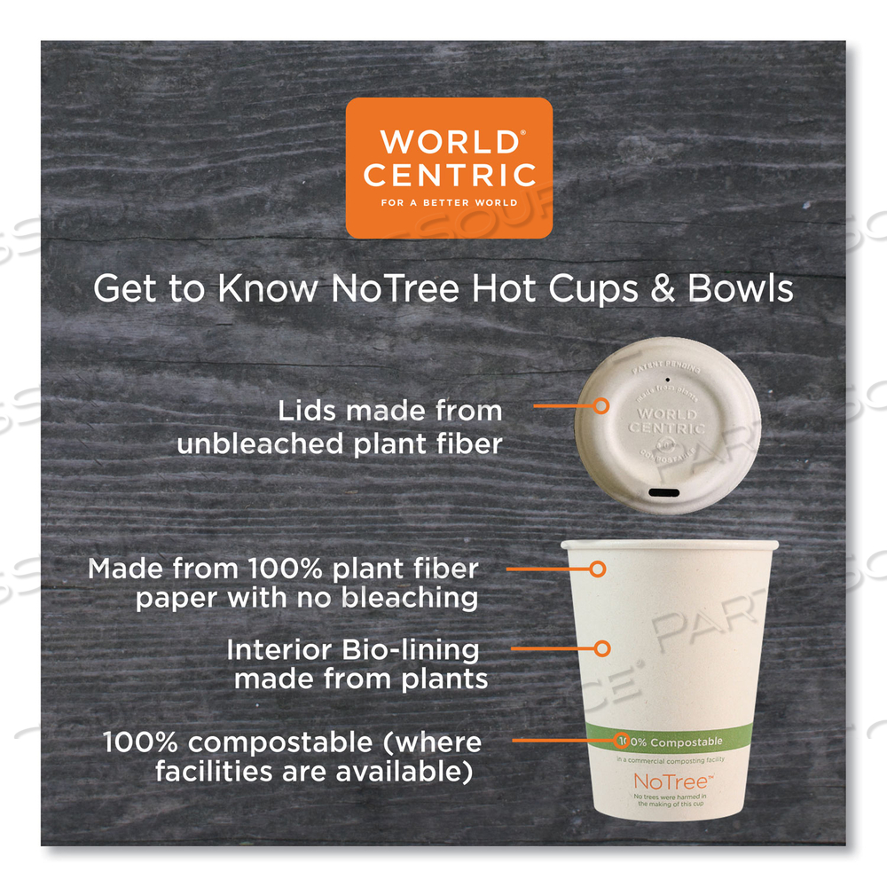 NO TREE PAPER BOWLS, 8 OZ, 3.4" DIAMETER X 2.3"H, NATURAL, SUGARCANE by World Centric