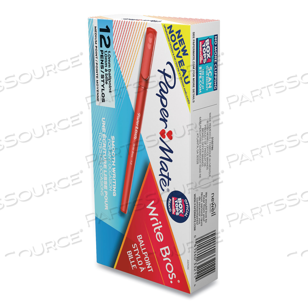 WRITE BROS. BALLPOINT PEN, STICK, MEDIUM 1 MM, RED INK, RED BARREL by Paper Mate