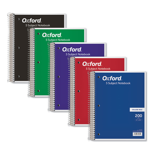 COIL-LOCK WIREBOUND NOTEBOOKS, 3-HOLE PUNCHED, 5 SUBJECT, MEDIUM/COLLEGE RULE, RANDOMLY ASSORTED COVERS, 11 X 8.5, 200 SHEETS by Oxford