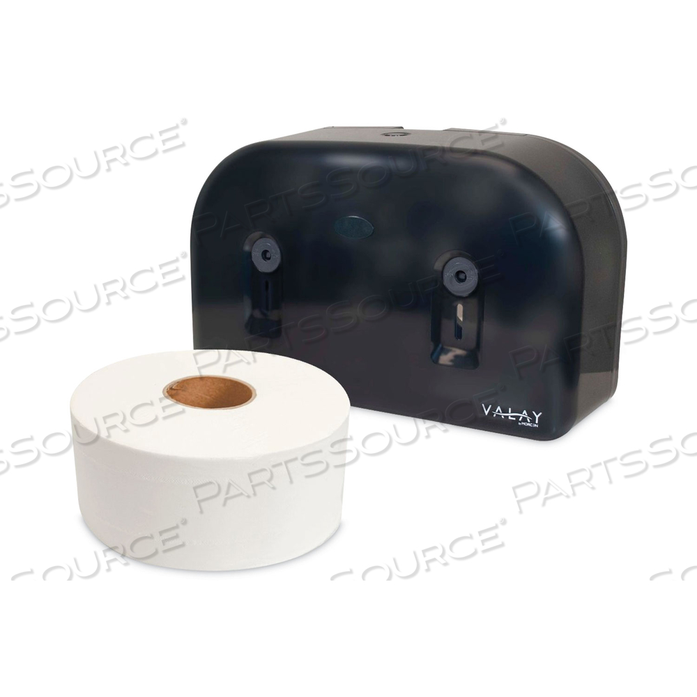 VALAY PLASTIC MINI JUMBO BATH TISSUE DISPENSER, TWO ROLLS, 9.75 X 15.87 X 5.25, BLACK by Morcon Tissue VALAY PLASTIC MINI JUMBO BATH TISSUE DISPENSER, TWO ROLLS, 9.75 X 15.87 X 5.25, BLACK by Morcon Tissue