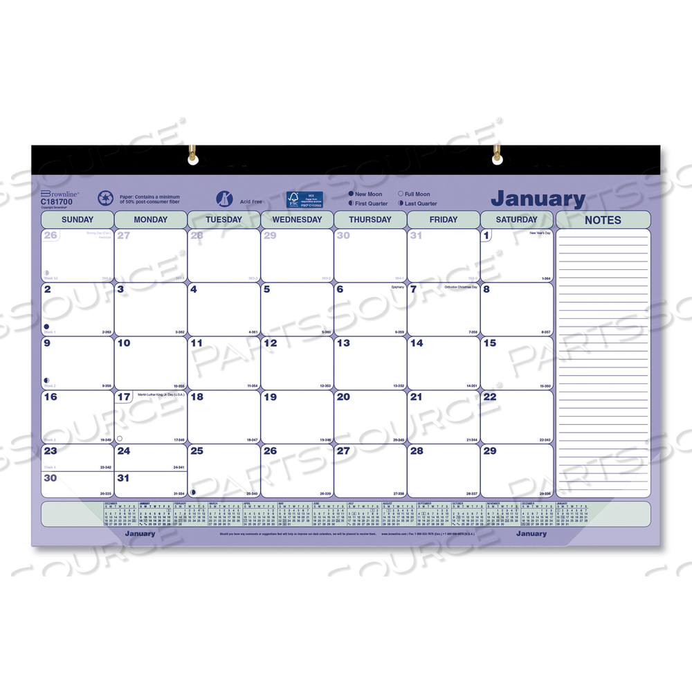MONTHLY DESK PAD CALENDAR, 17.75 X 10.88, WHITE/BLUE/GREEN SHEETS, BLACK BINDING, CLEAR CORNERS, 12-MONTH (JAN TO DEC): 2023 by Brownline
