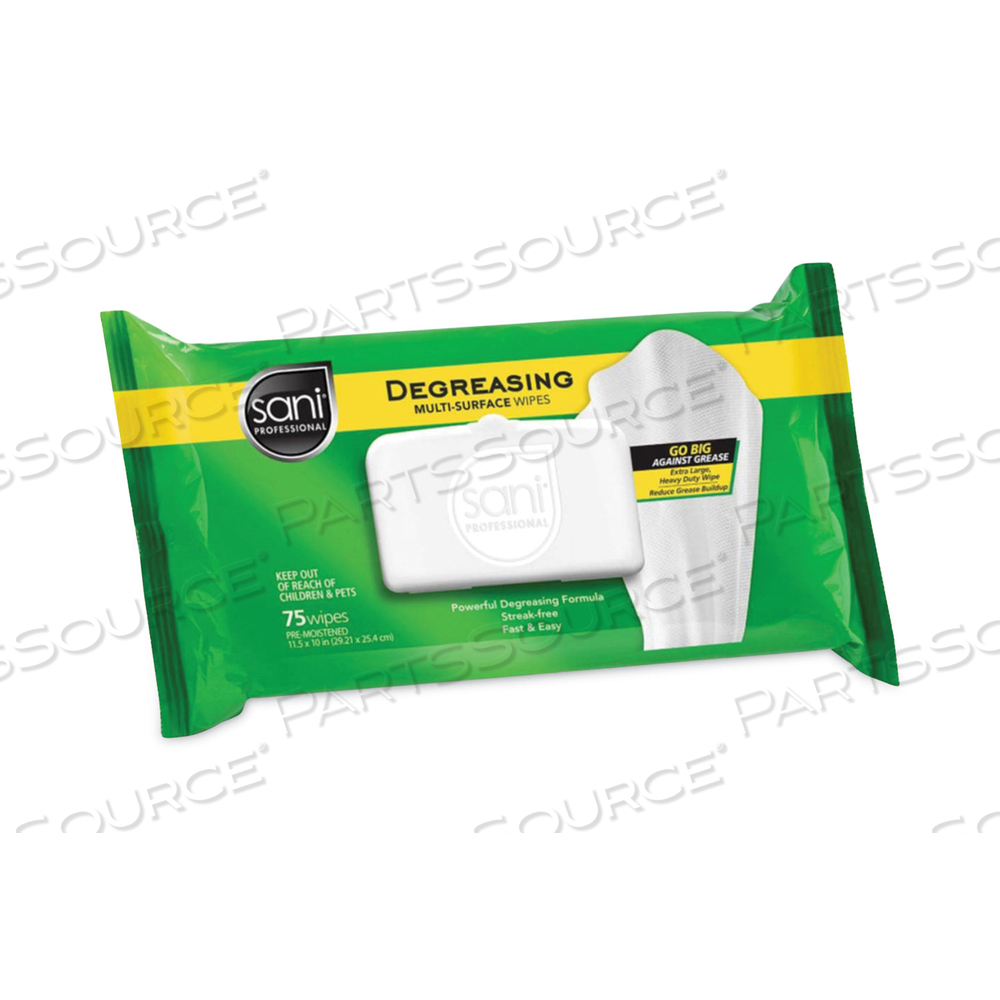 DEGREASING MULTI-SURFACE WIPES, 11.5 X 10, 75 WIPES/PACK by Sani Professional DEGREASING MULTI-SURFACE WIPES, 11.5 X 10, 75 WIPES/PACK by Sani Professional