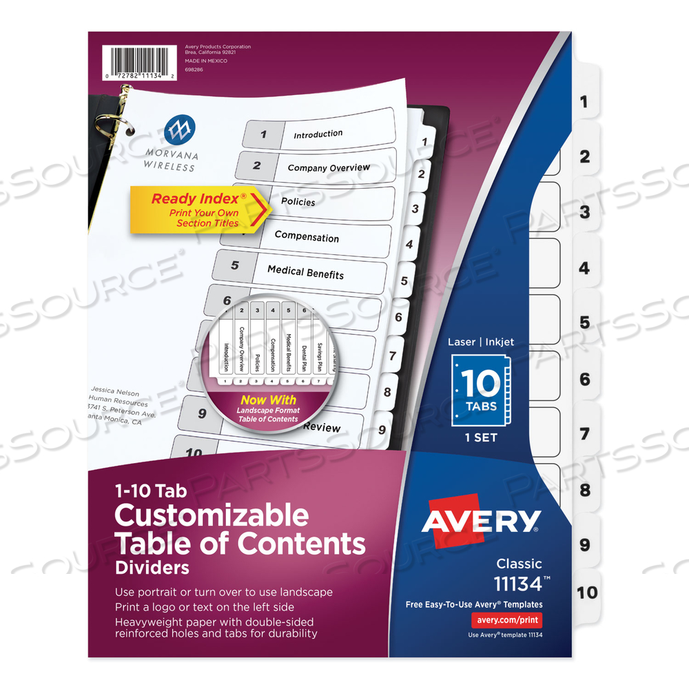 CUSTOMIZABLE TOC READY INDEX BLACK AND WHITE DIVIDERS, 10-TAB, 1 TO 10, 11 X 8.5, 1 SET by Avery