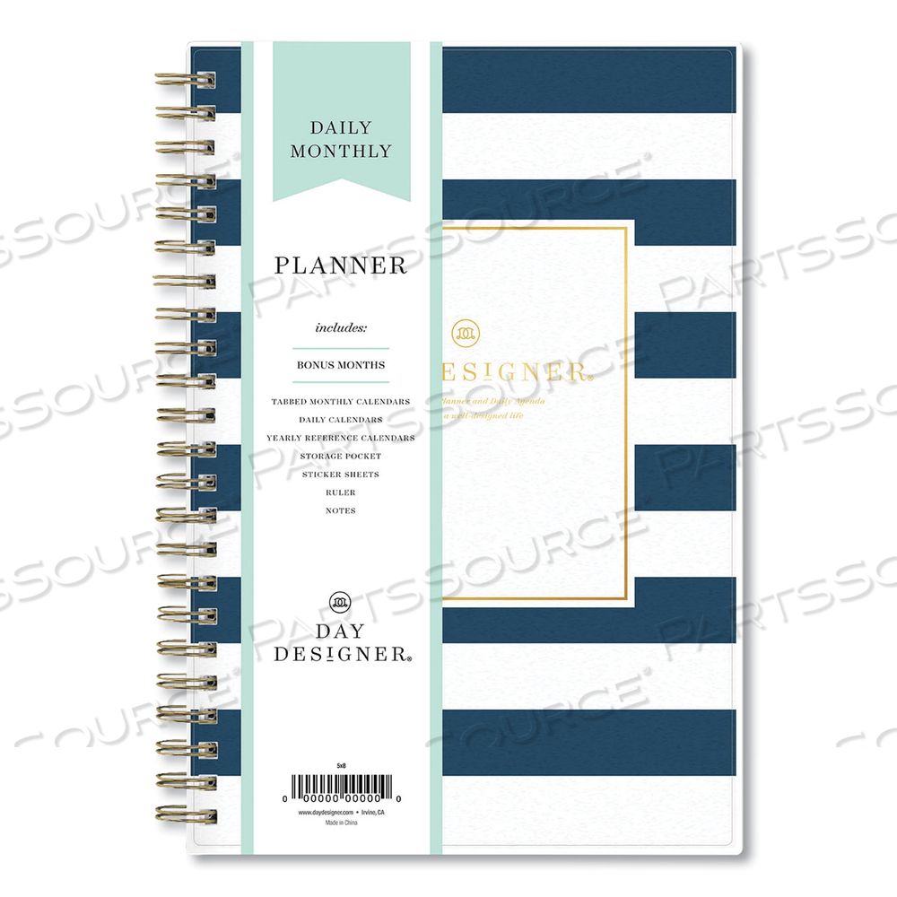 DAY DESIGNER NAVY STRIPE DAILY/MONTHLY PLANNER, NAVY STRIPE ARTWORK, 8 X 5, NAVY/WHITE COVER, 12-MONTH (JAN TO DEC): 2023 by Blue Sky