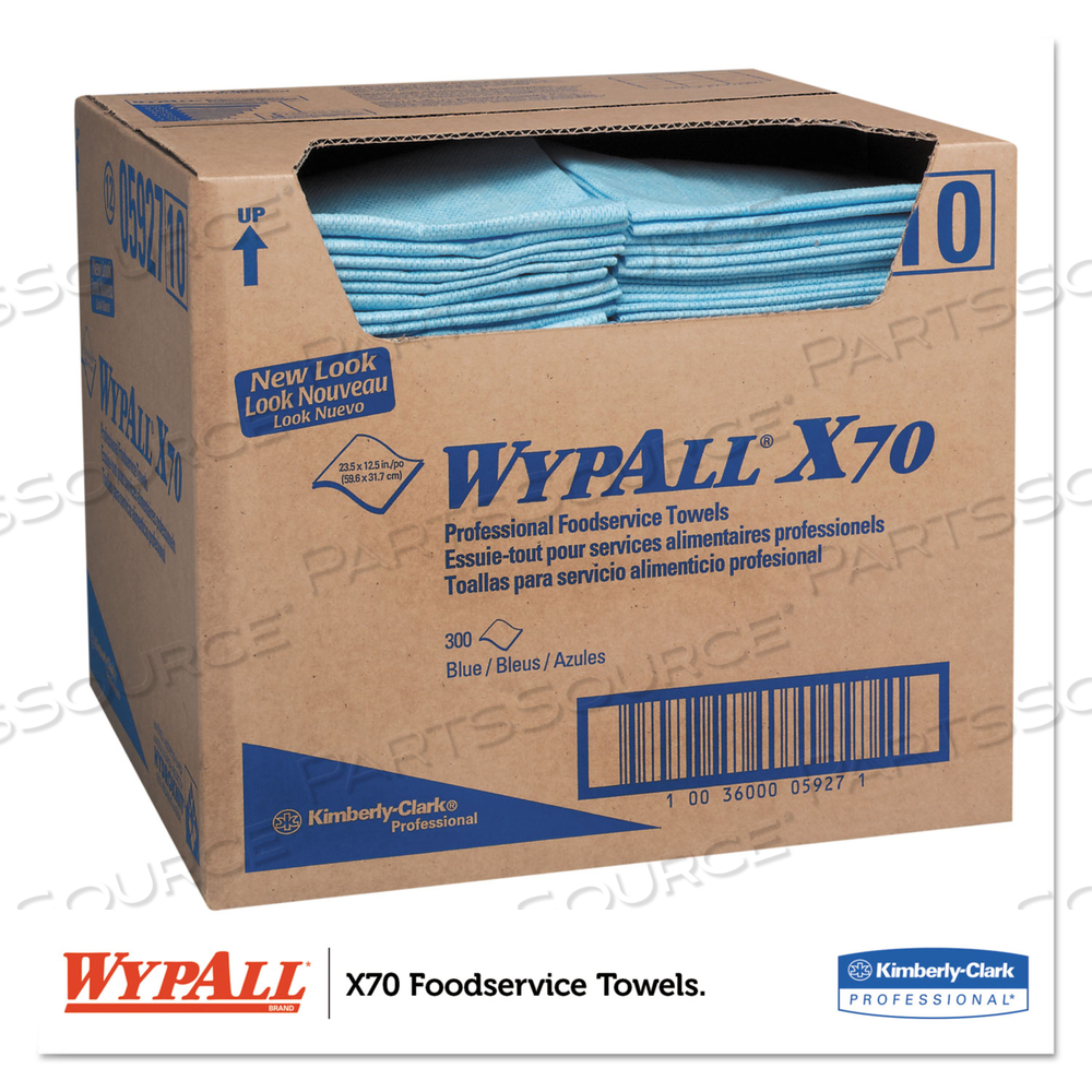 X70 FOODSERVICE TOWELS, 1/4 FOLD, 12.5 X 23.5, BLUE by WypAll X70 FOODSERVICE TOWELS, 1/4 FOLD, 12.5 X 23.5, BLUE by WypAll