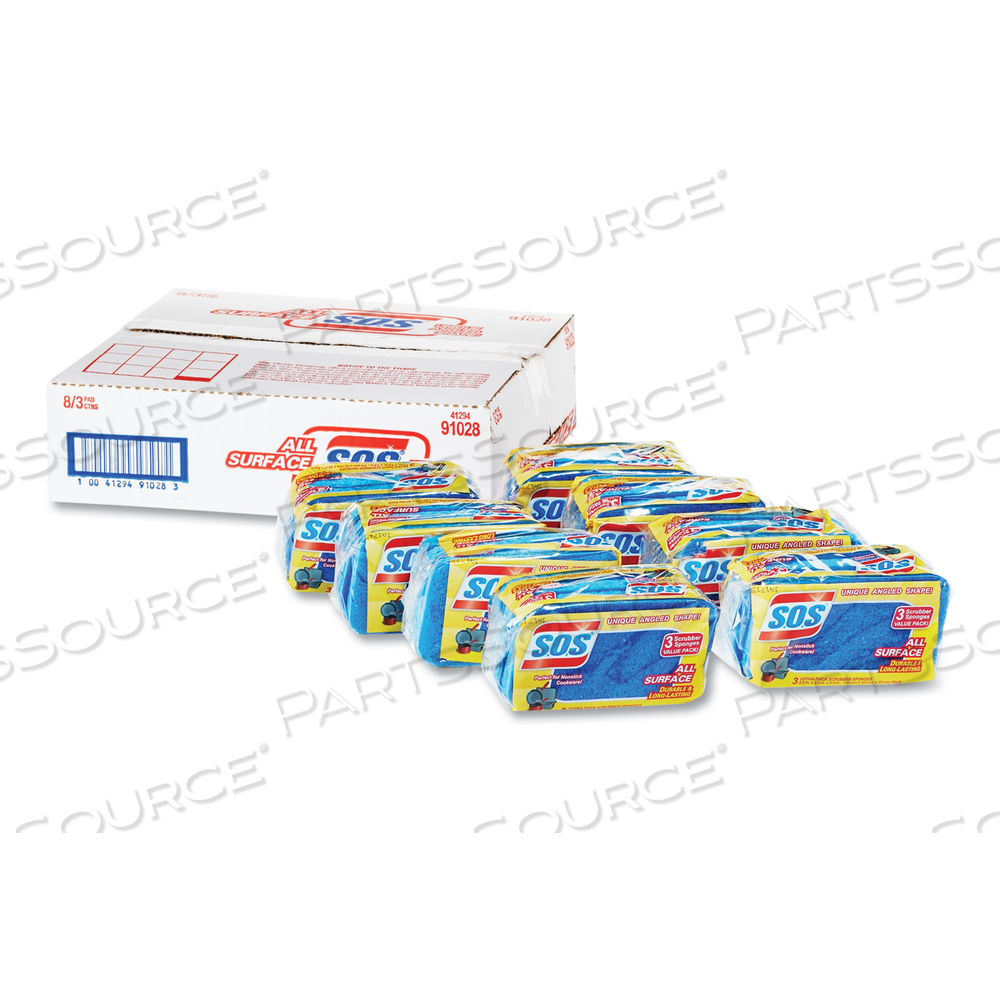 ALL SURFACE SCRUBBER SPONGE, 2.5 X 4.5, 0.9" THICK, DARK BLUE by S.O.S