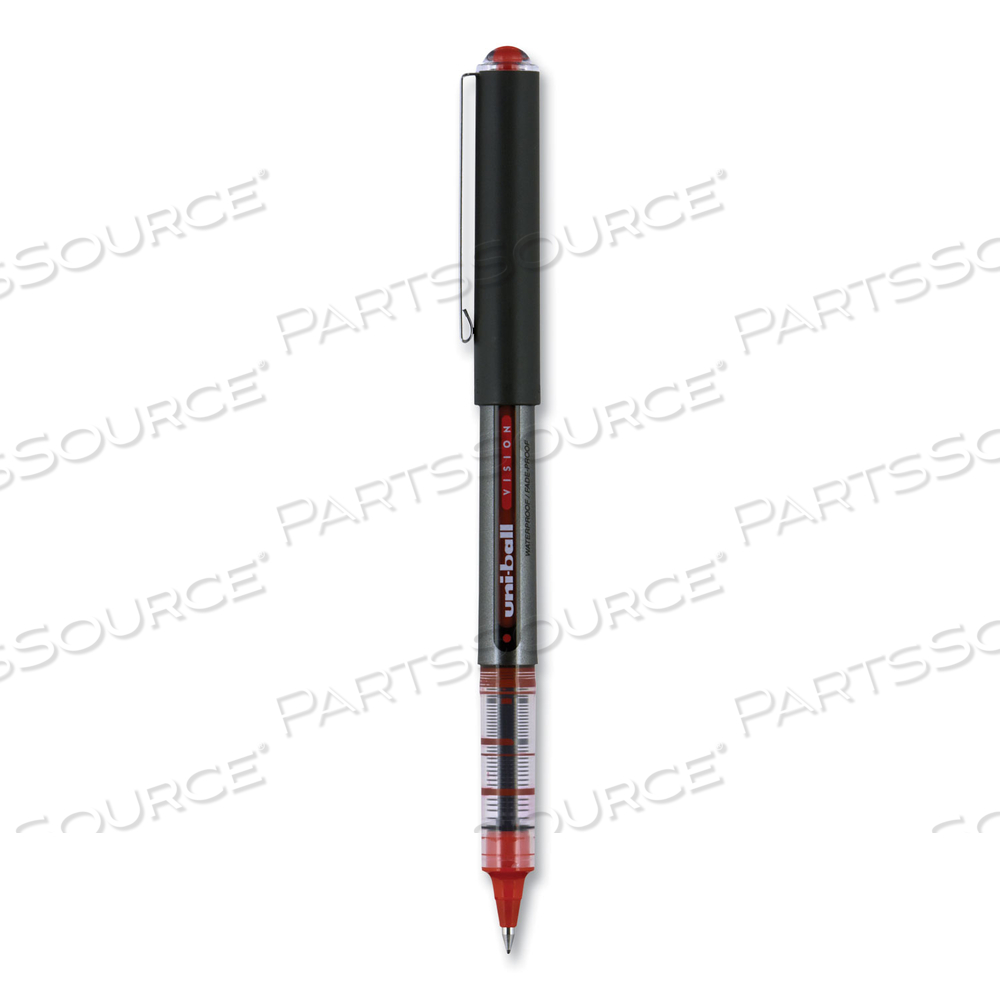 VISION ROLLER BALL PEN, STICK, MICRO 0.5 MM, RED INK, GRAY/RED BARREL by Uni-Ball