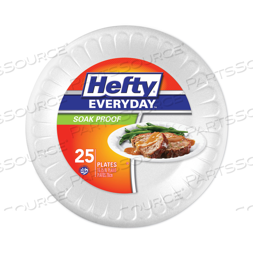 SOAK PROOF TABLEWARE, FOAM PLATES, 10.25" DIA, WHITE 10 PACKS/CARTON by Hefty