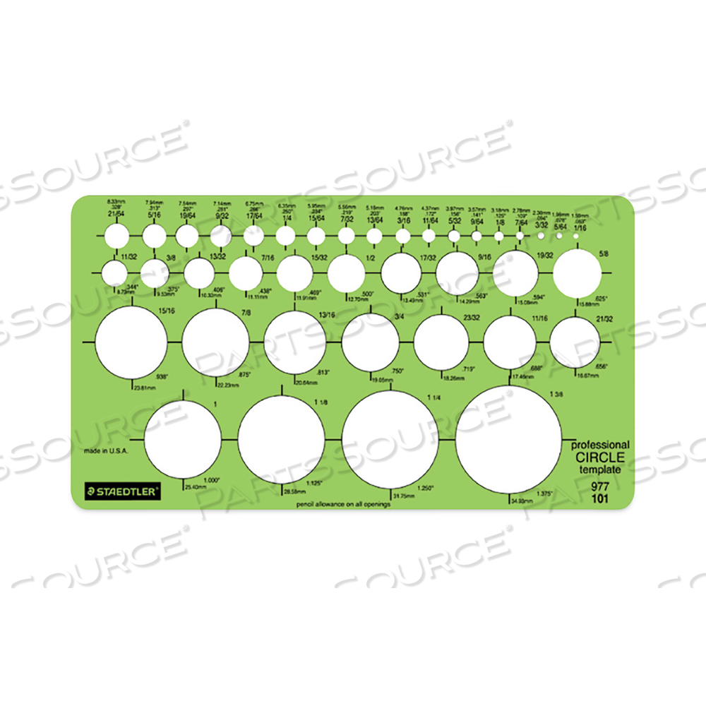 TEMPLATES, 39 CIRCLES, 4 X 7.25, GREEN by Staedtler