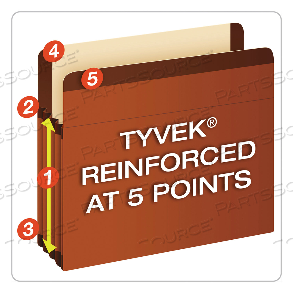 PREMIUM REINFORCED EXPANDING FILE POCKETS, 5.25" EXPANSION, LEGAL SIZE, RED FIBER by Esselte Pendaflex Corp.