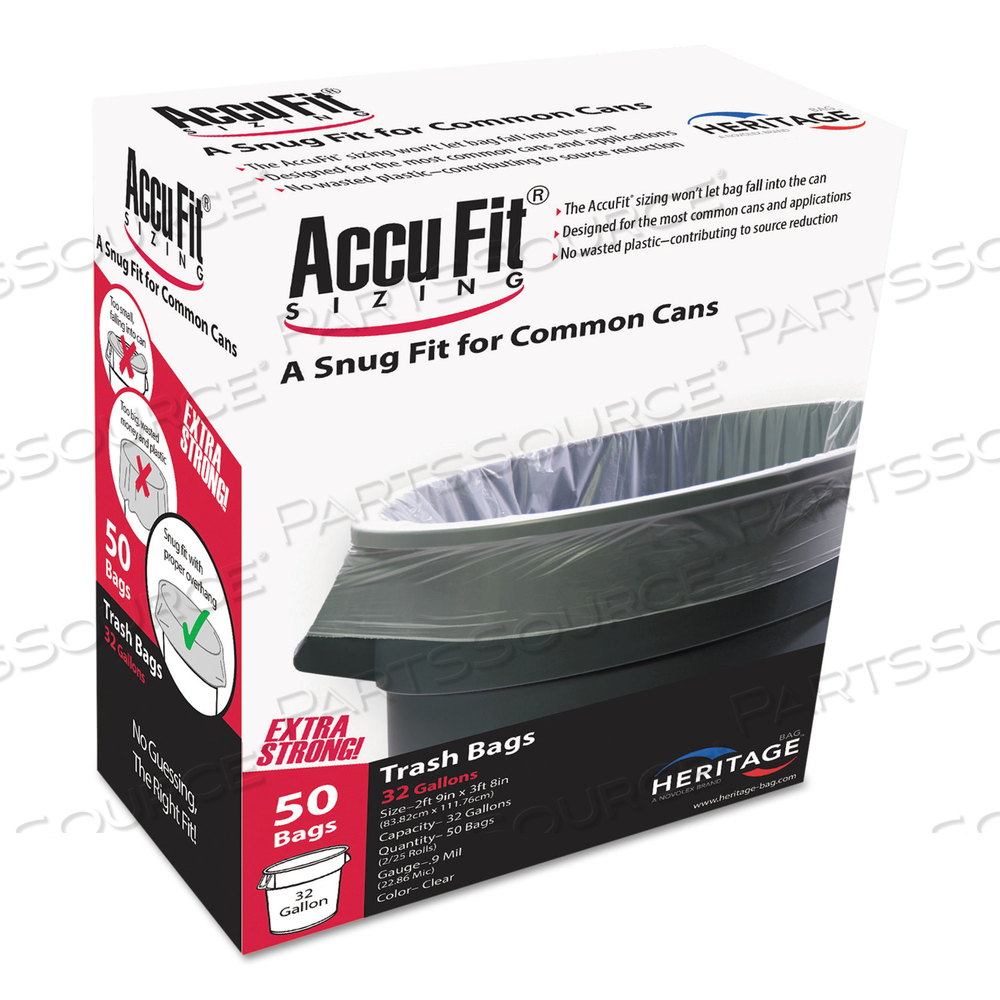 LINEAR LOW DENSITY CAN LINERS WITH ACCUFIT SIZING, 32 GAL, 0.9 MIL, 33" X 44", CLEAR by Accufit LINEAR LOW DENSITY CAN LINERS WITH ACCUFIT SIZING, 32 GAL, 0.9 MIL, 33" X 44", CLEAR by Accufit