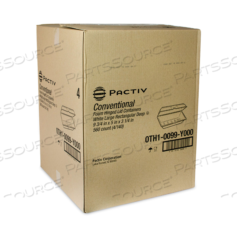 FOAM HINGED LID CONTAINERS, SINGLE TAB LOCK HOAGIE, 9.75 X 5 X 3.25, WHITE by Pactiv FOAM HINGED LID CONTAINERS, SINGLE TAB LOCK HOAGIE, 9.75 X 5 X 3.25, WHITE by Pactiv