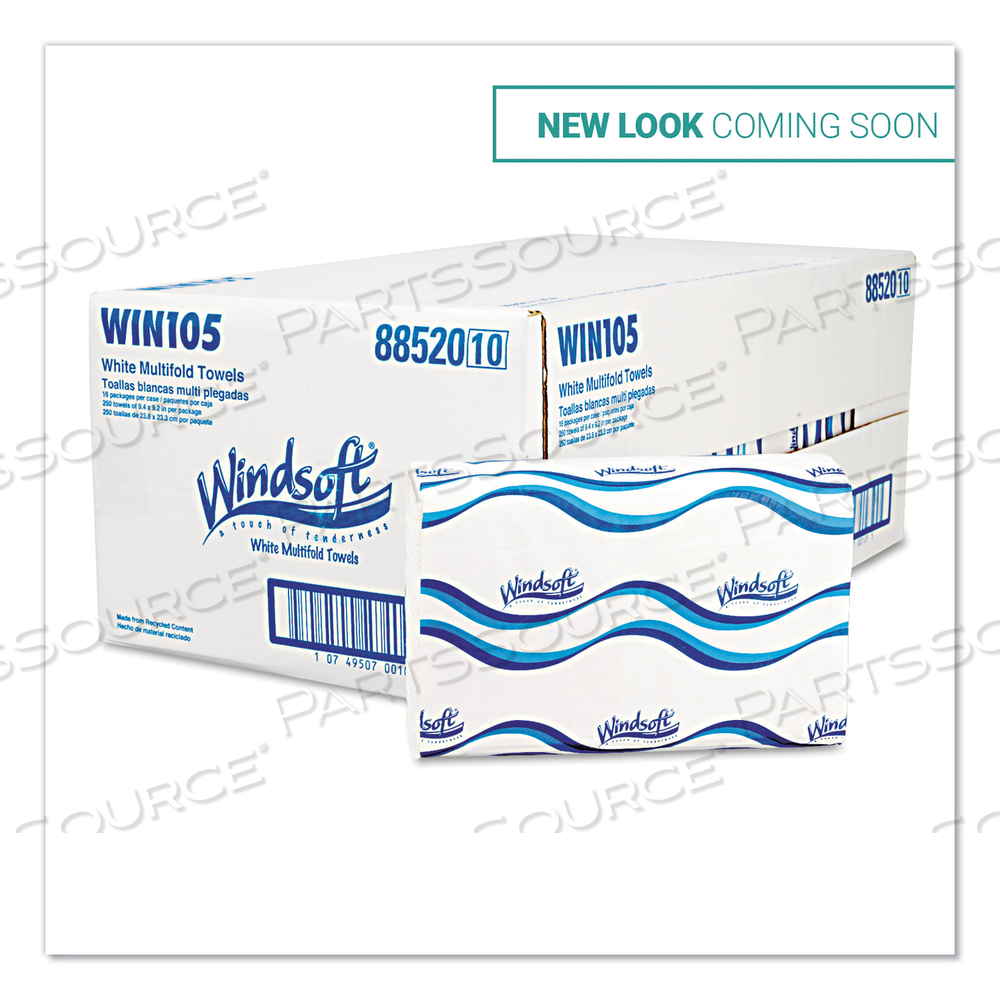 MULTIFOLD PAPER TOWELS, 1-PLY, WHITE, 9.25 X 9.5 by Windsoft MULTIFOLD PAPER TOWELS, 1-PLY, WHITE, 9.25 X 9.5 by Windsoft